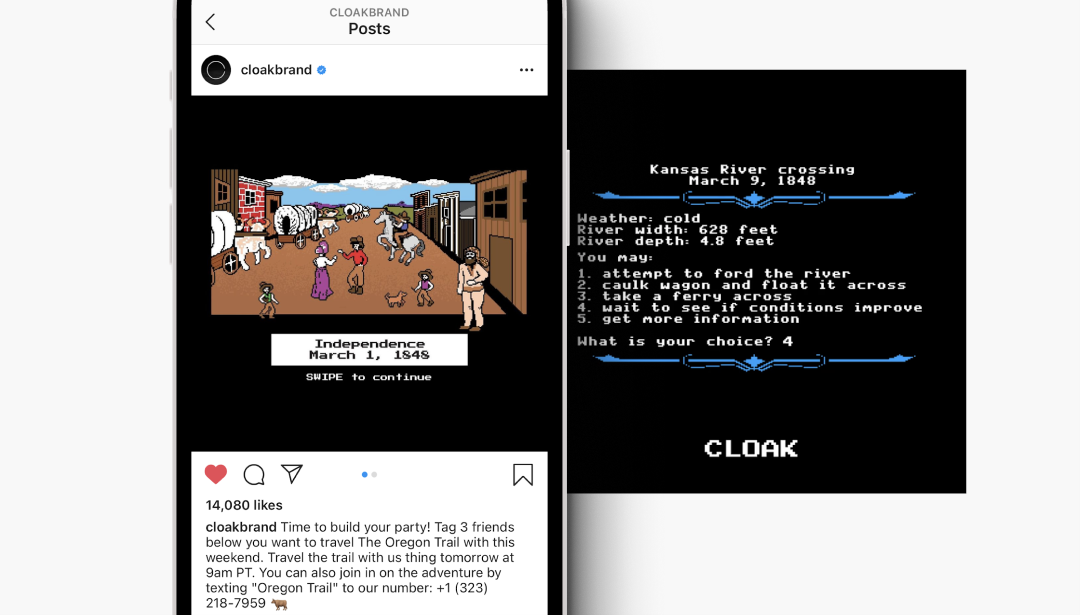 Cloak x Oregon Trail text-based adventure screenshot