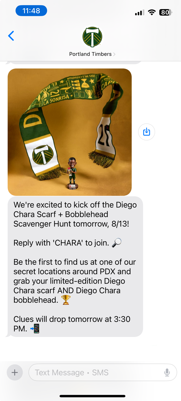 Portland Timbers scavenger hunt SMS activation